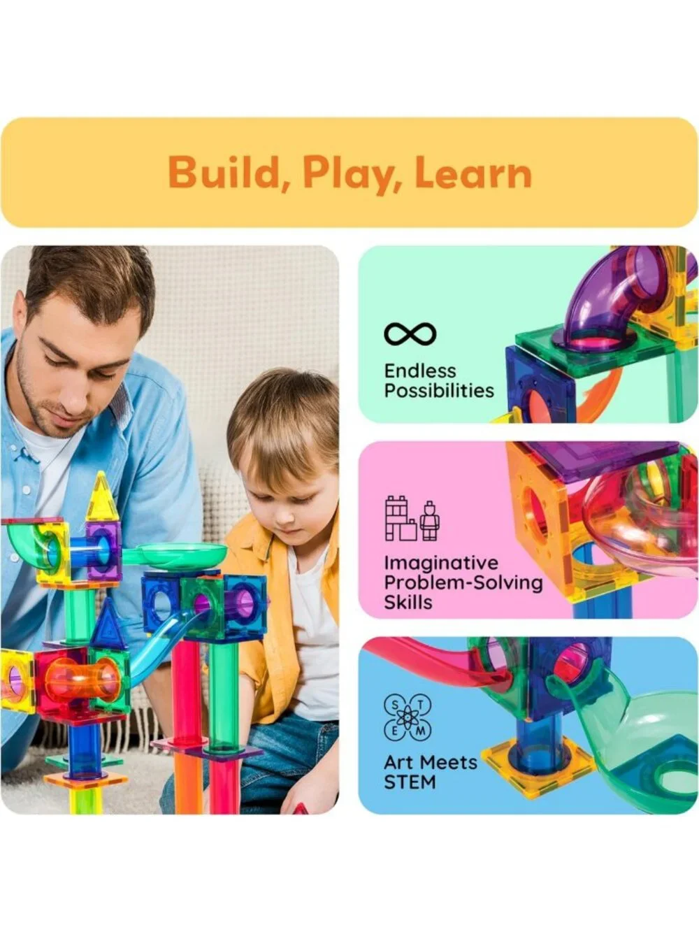 100-Piece Magnetic Marble Run & Race Track Set - STEM Toy for Ages 3